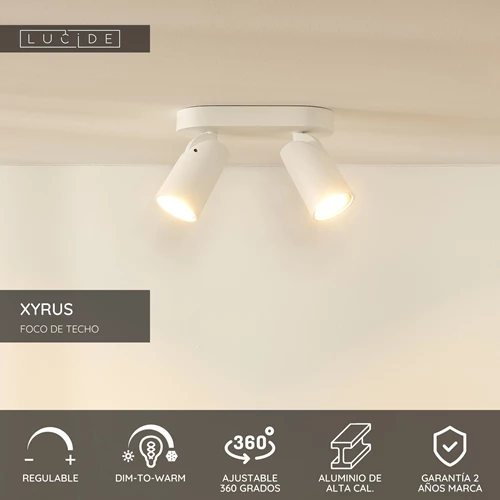 Lucide XYRUS - Foco de techo - LED Dim to warm - GU10 - 2x5W 2200K/3000K - Blanco - USP